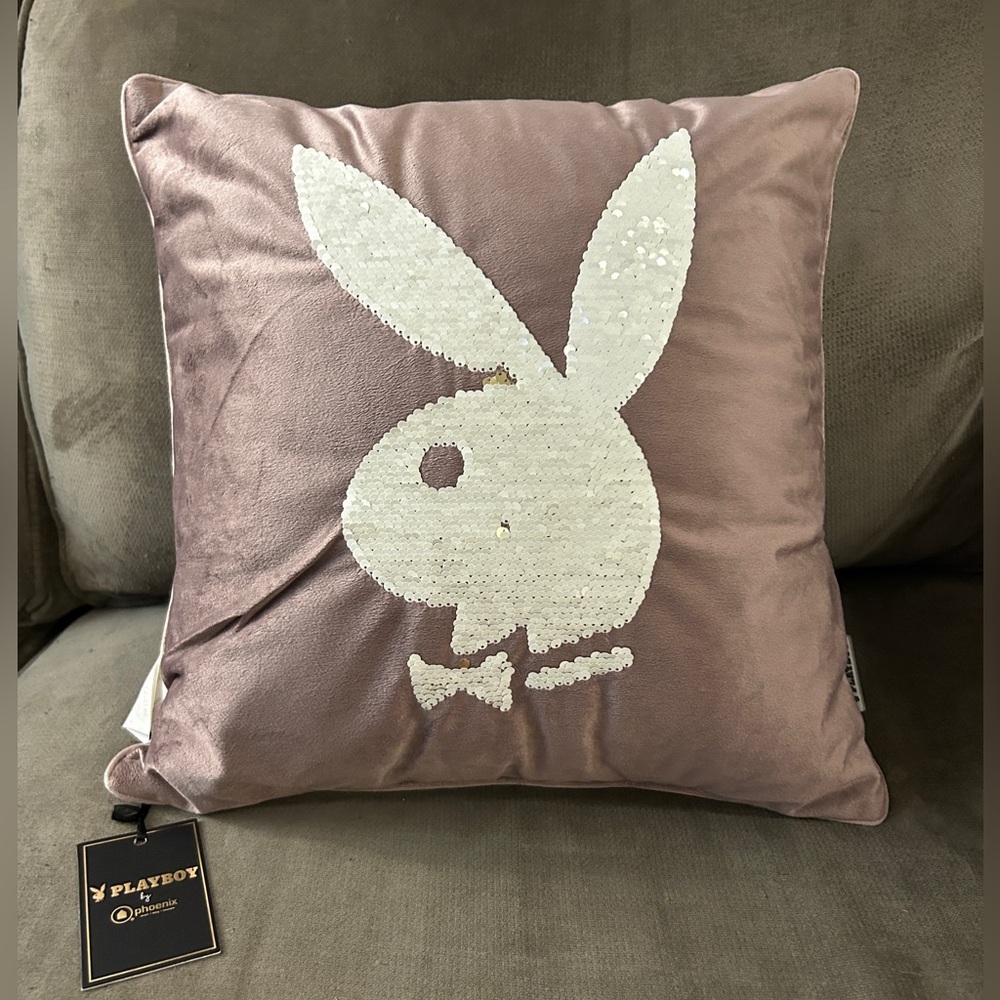 NWT PLAYBOY Y2K Sequin Pillow Lilac Purple Playboy Bunny White Gold Flip Sequins